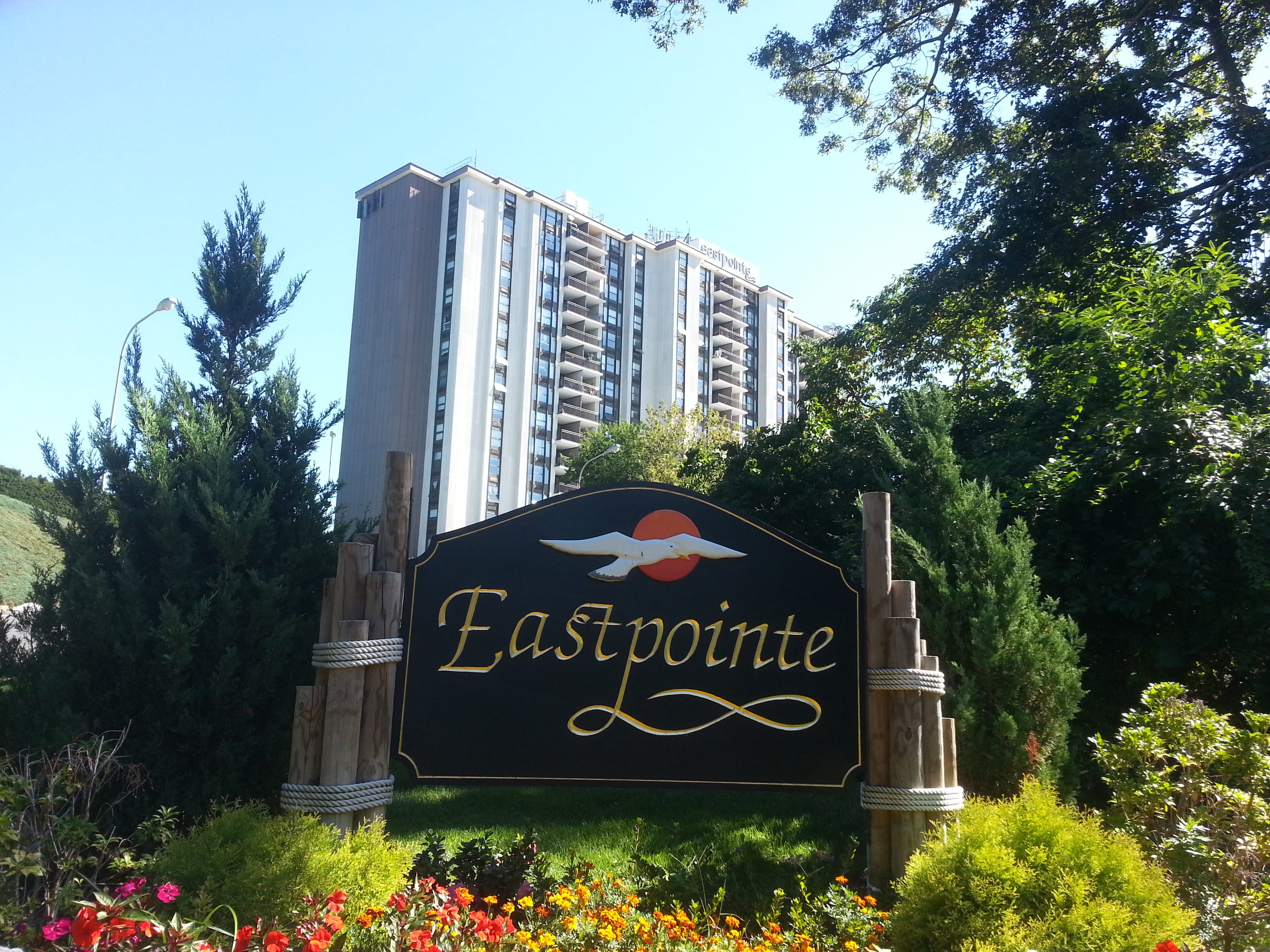 Eastpointe Condominium, located at 1 Scenic Dr., Highlands, NJ, overlooks Sandy Hook Bay and NYC..